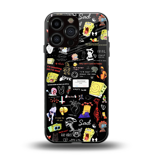 black aesthetic collage back phone cover | glass case for iphone 14 pro max