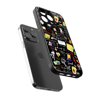 black aesthetic collage back phone cover | glass case for iphone 14 pro max