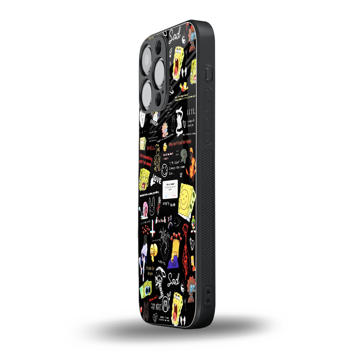 black aesthetic collage back phone cover | glass case for iphone 15 pro max