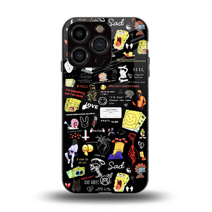 black aesthetic collage back phone cover | glass case for iphone 15 pro