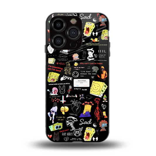 black aesthetic collage back phone cover | glass case for iphone 14 pro