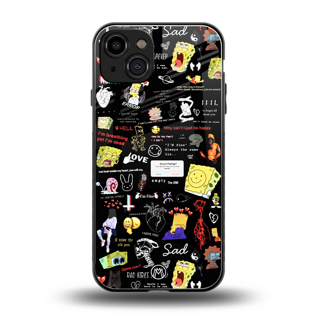 black aesthetic collage back phone cover | glass case for iphone 15