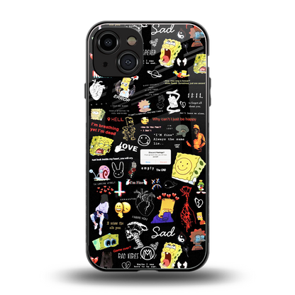 black aesthetic collage back phone cover | glass case for iphone 15