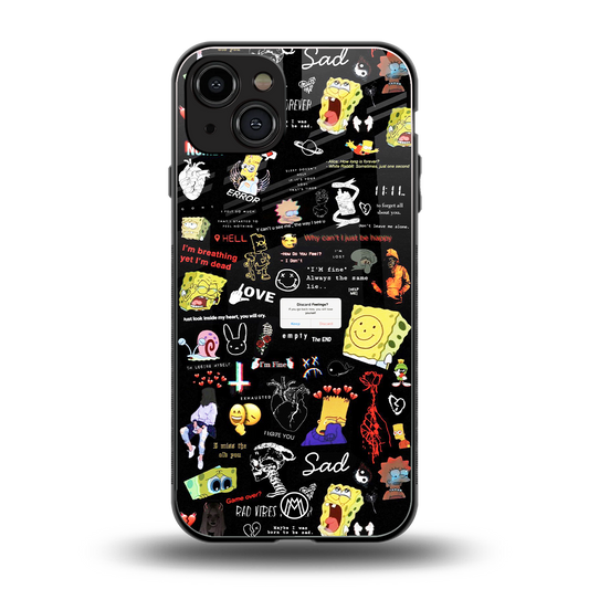black aesthetic collage back phone cover | glass case for iphone 15