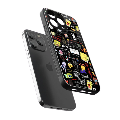 black aesthetic collage back phone cover | glass case for iphone 14 pro