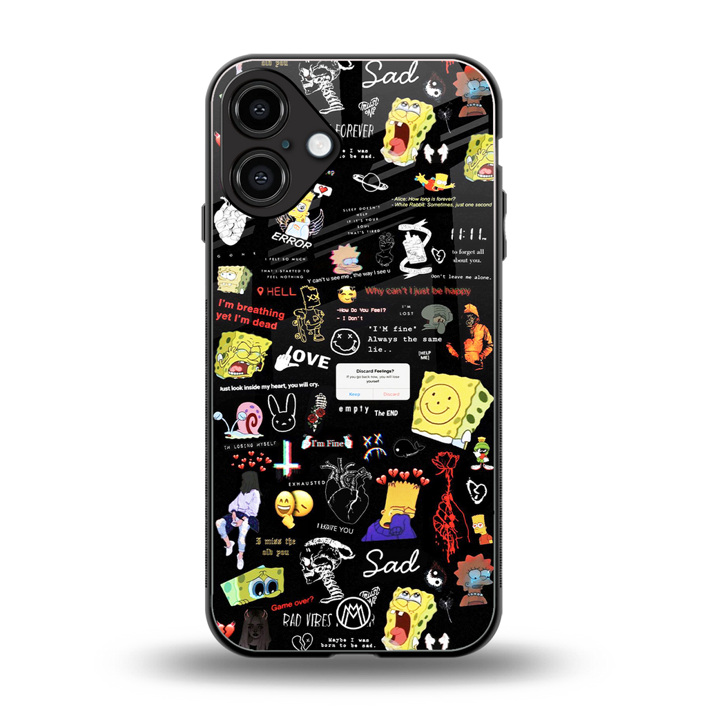 black aesthetic collage back phone cover | glass case for iphone 16 plus