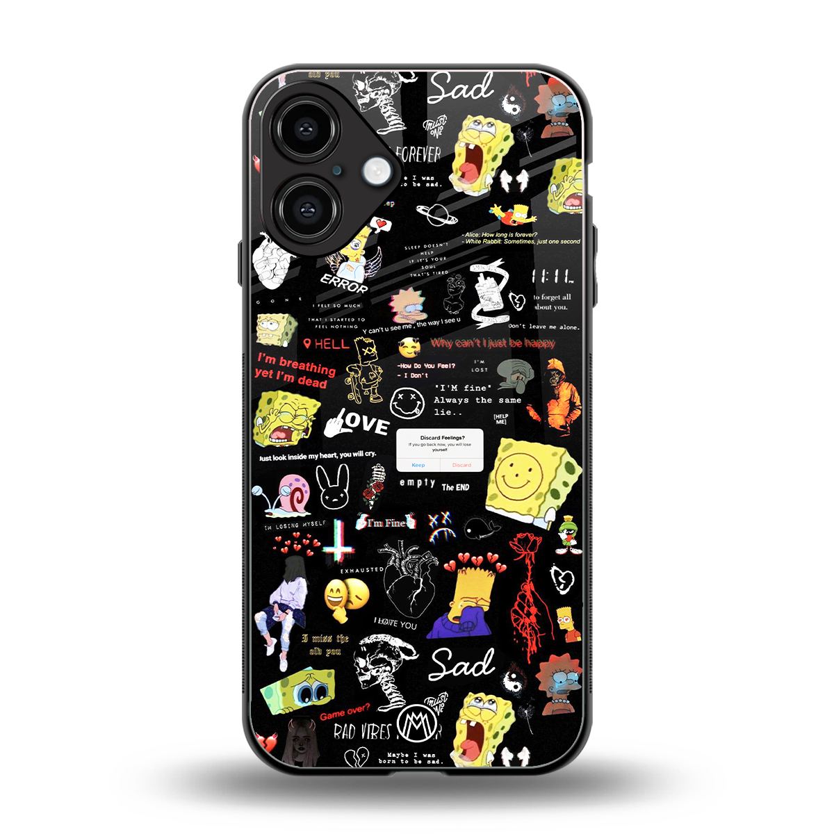 black aesthetic collage back phone cover | glass case for iphone 16 plus