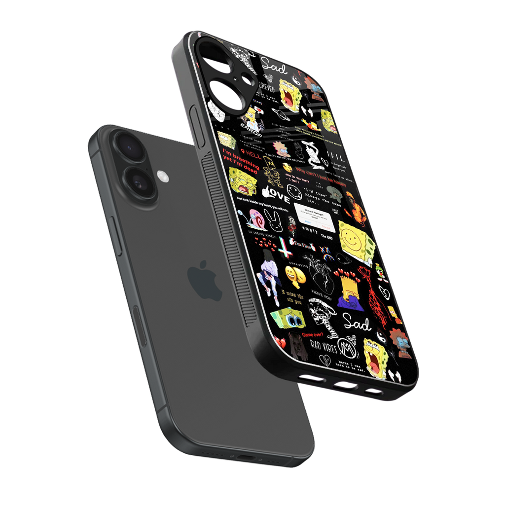 black aesthetic collage back phone cover | glass case for iphone 16 plus