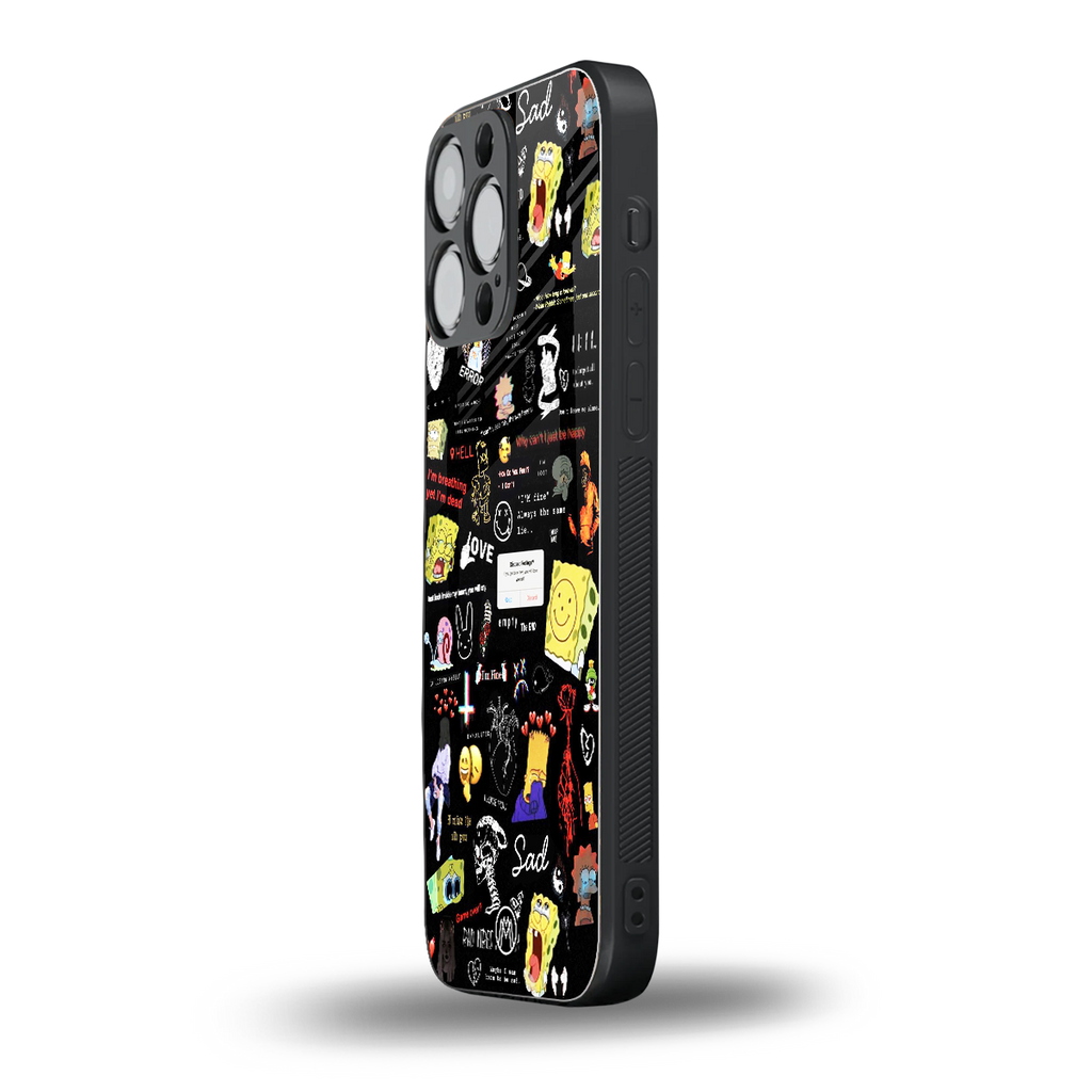 black aesthetic collage back phone cover | glass case for iphone 16 pro max