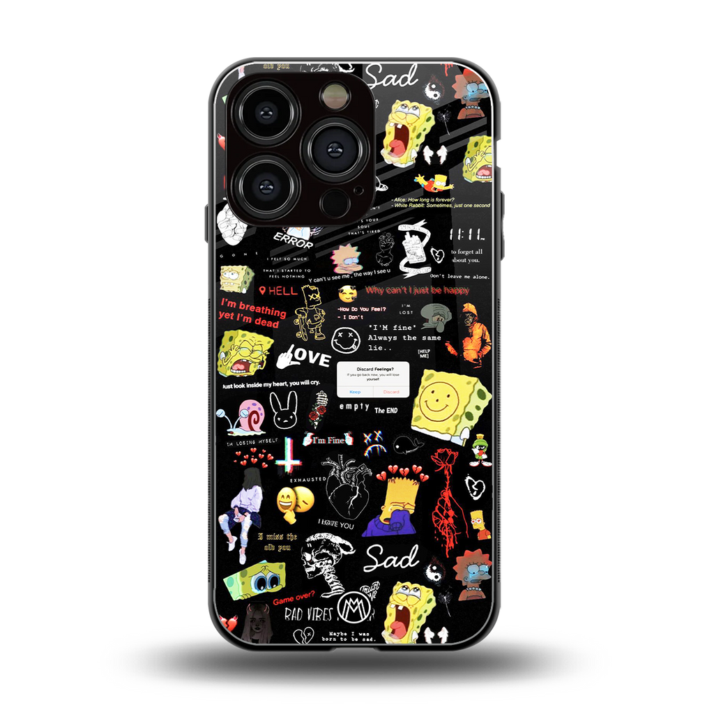 black aesthetic collage back phone cover | glass case for iphone 16 pro