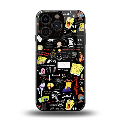 black aesthetic collage back phone cover | glass case for iphone 16 pro