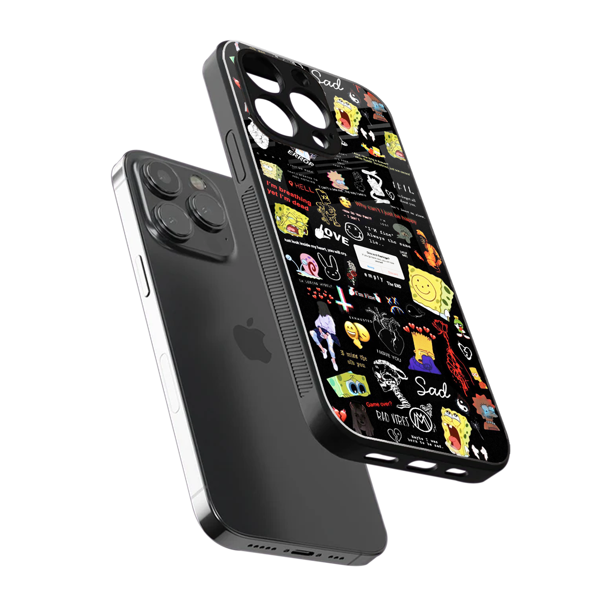 black aesthetic collage back phone cover | glass case for iphone 16 pro