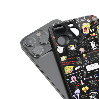 black aesthetic collage back phone cover | glass case for iphone 14