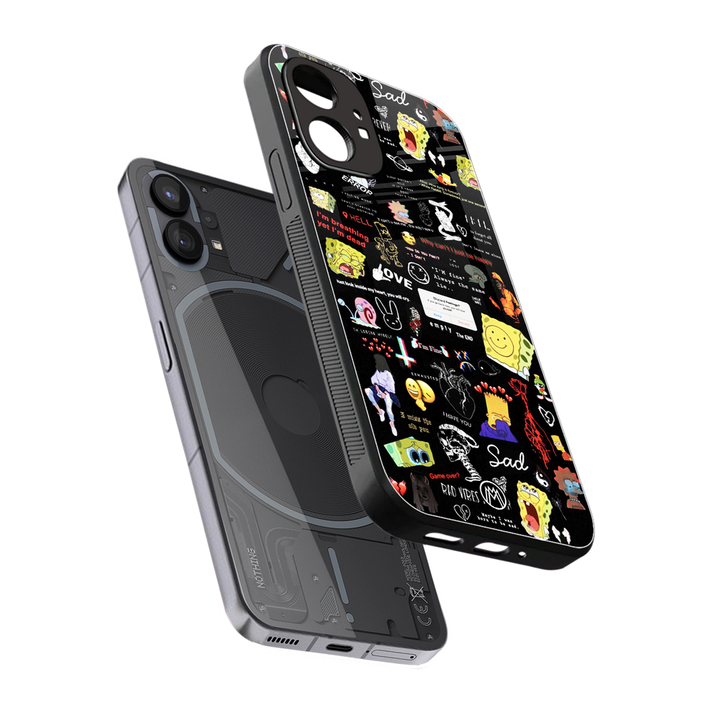 black aesthetic collage back phone cover | glass case for nothing phone 1