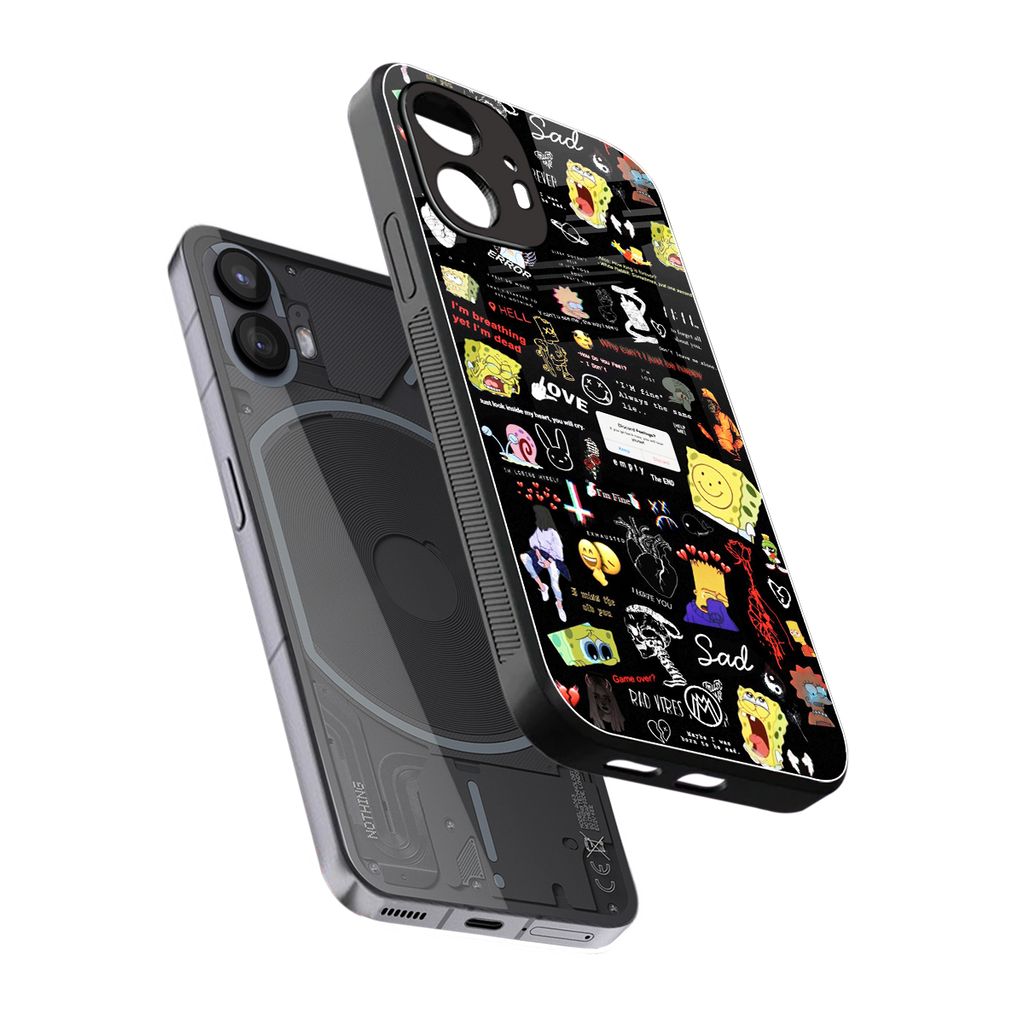 black aesthetic collage back phone cover | glass case for nothing phone 2