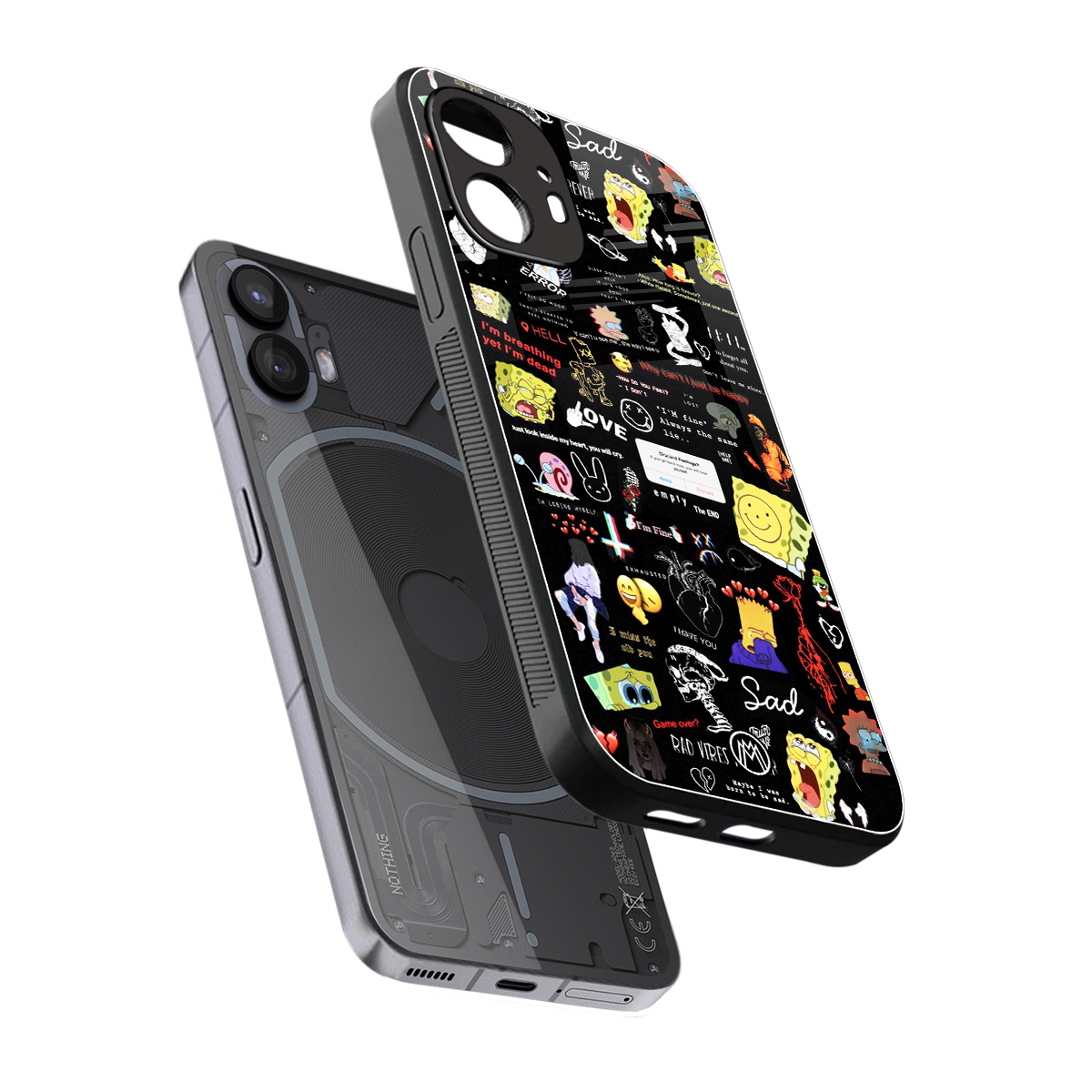 black aesthetic collage back phone cover | glass case for nothing phone 2