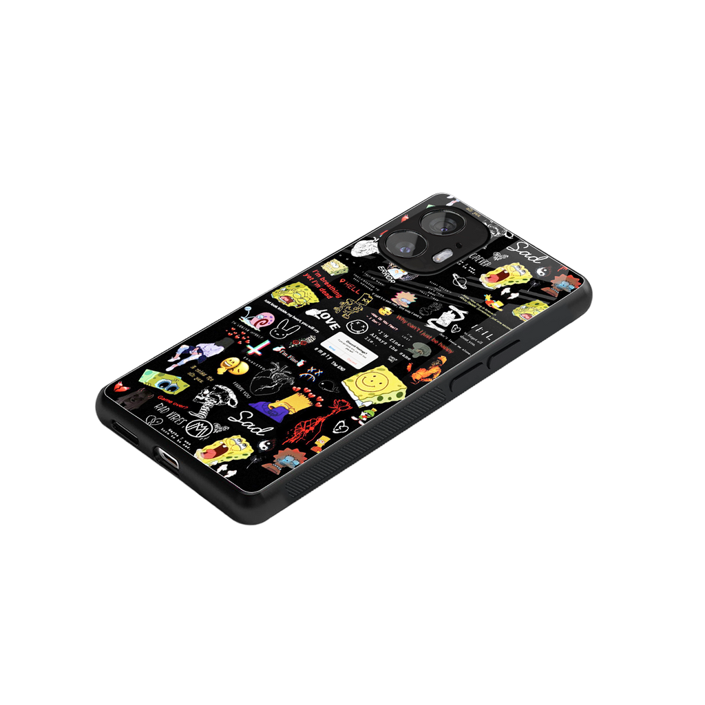 black aesthetic collage back phone cover | glass case for nothing phone 2
