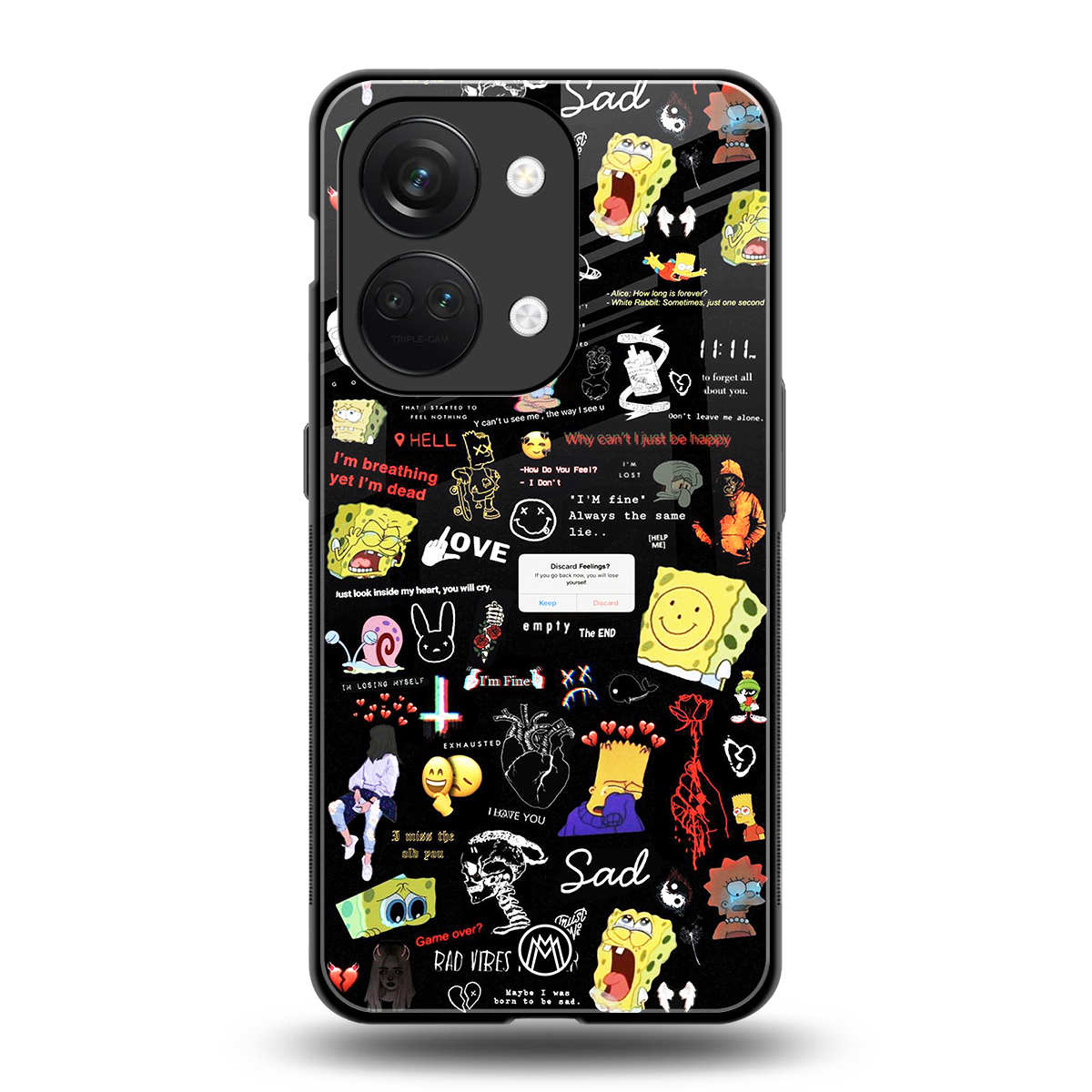 black aesthetic collage back phone cover | glass case for oneplus nord 3