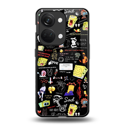 black aesthetic collage back phone cover | glass case for oneplus nord 3