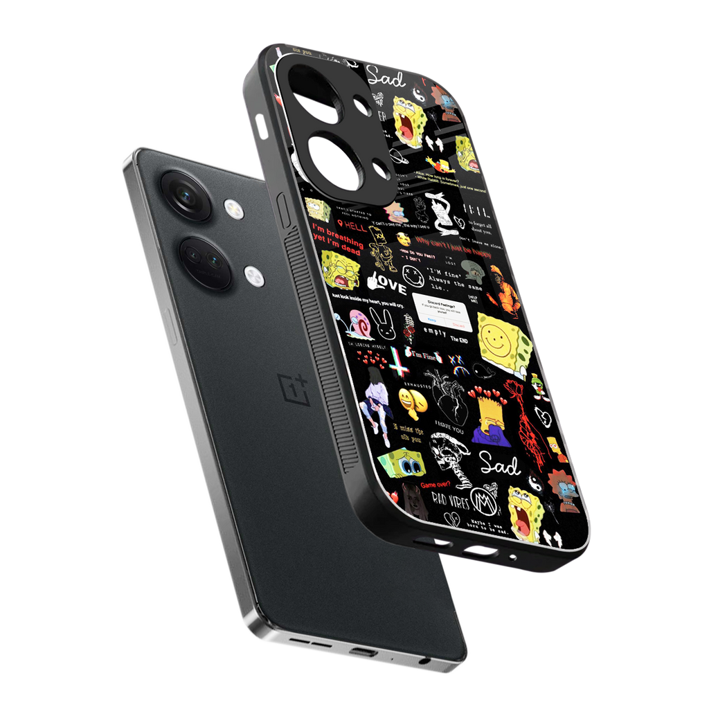 black aesthetic collage back phone cover | glass case for oneplus nord 3