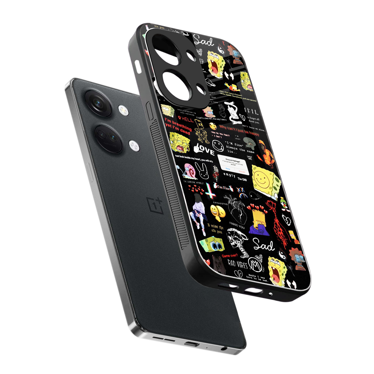 black aesthetic collage back phone cover | glass case for oneplus nord 3