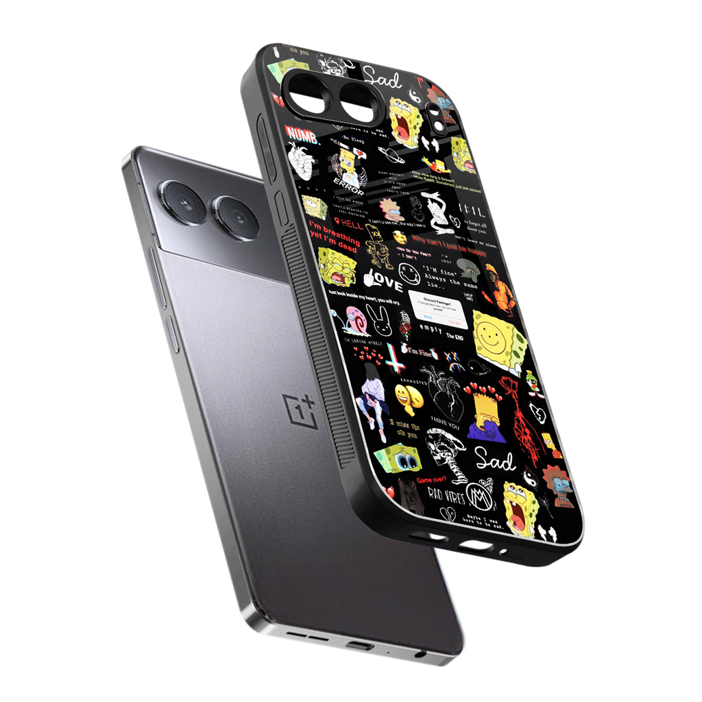 black aesthetic collage back phone cover | glass case for oneplus nord 4