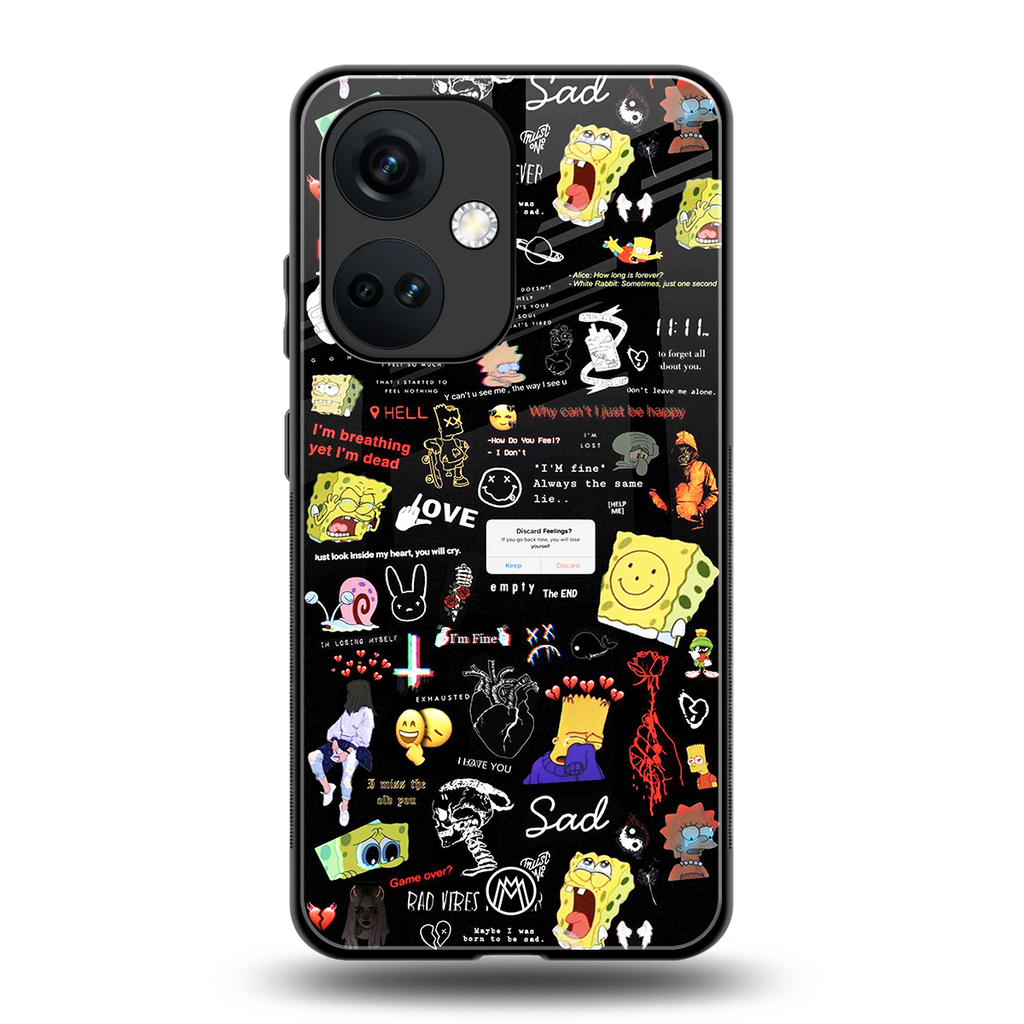 black aesthetic collage back phone cover | glass case for oneplus nord ce 3