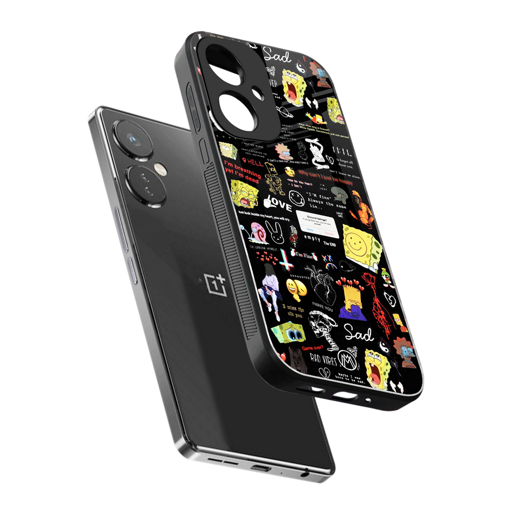 black aesthetic collage back phone cover | glass case for oneplus nord ce 3