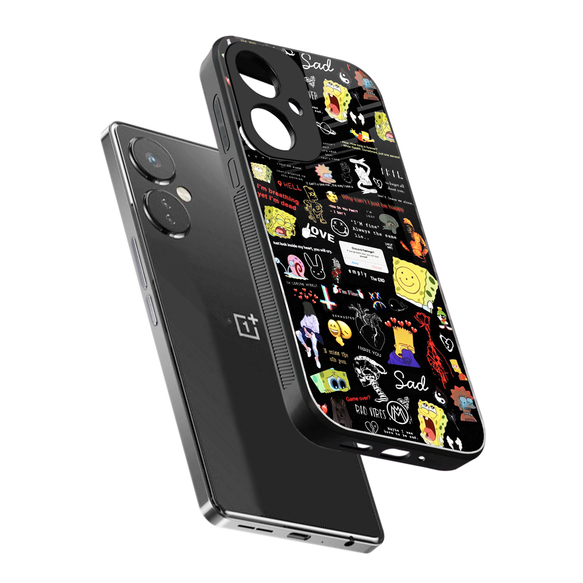 black aesthetic collage back phone cover | glass case for oneplus nord ce 3