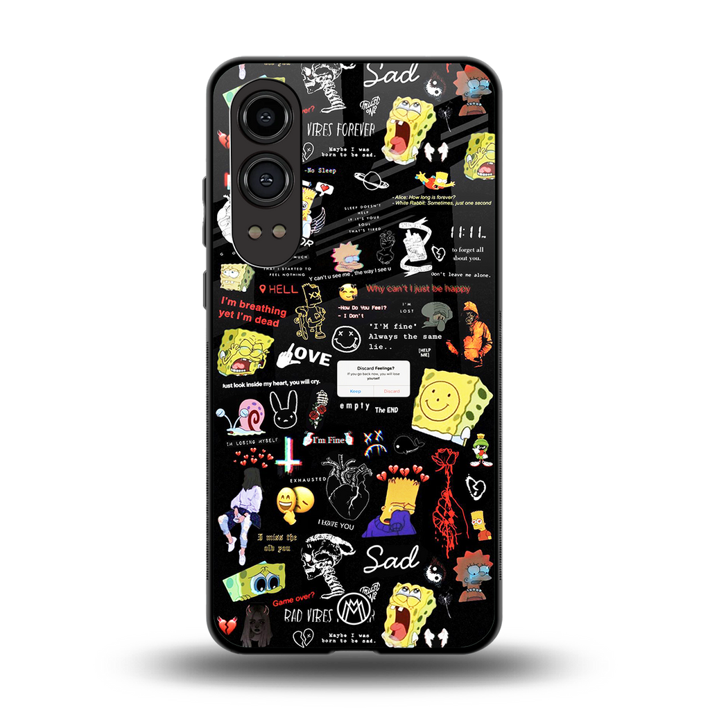 black aesthetic collage back phone cover | glass case for oneplus nord ce 4 lite