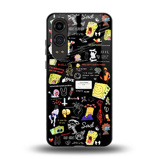 black aesthetic collage back phone cover | glass case for oneplus nord ce 4 lite