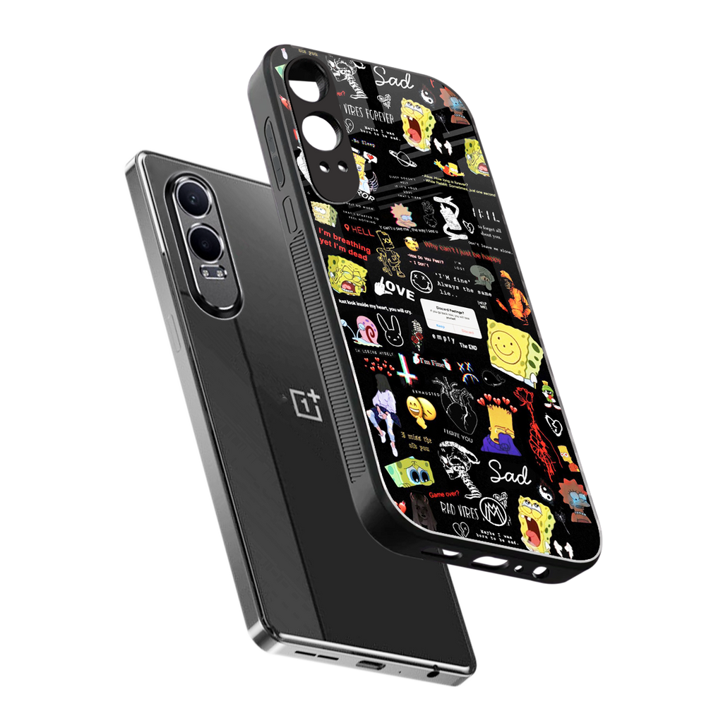 black aesthetic collage back phone cover | glass case for oneplus nord ce 4 lite