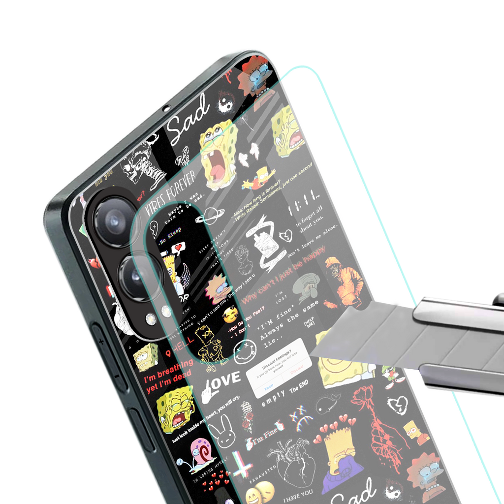 black aesthetic collage back phone cover | glass case for oneplus nord ce 4 lite