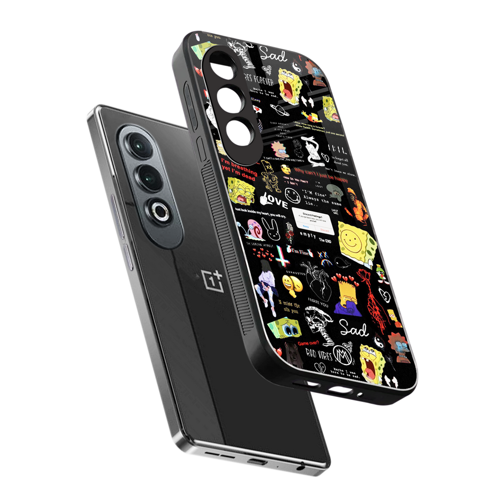 black aesthetic collage back phone cover | glass case for oneplus nord ce 4
