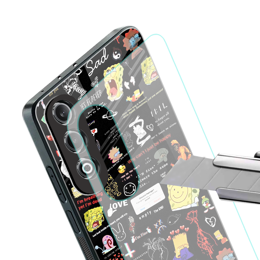 black aesthetic collage back phone cover | glass case for oneplus nord ce 4