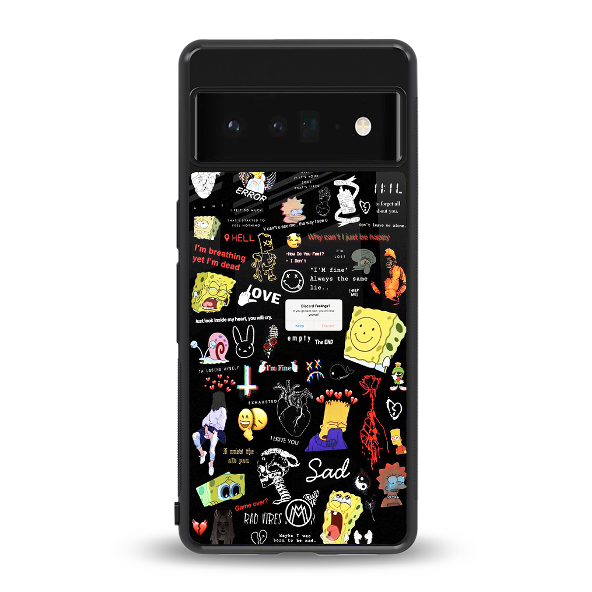 black aesthetic collage back phone cover | glass case for google pixel 6 pro