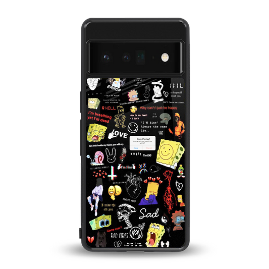 black aesthetic collage back phone cover | glass case for google pixel 6 pro