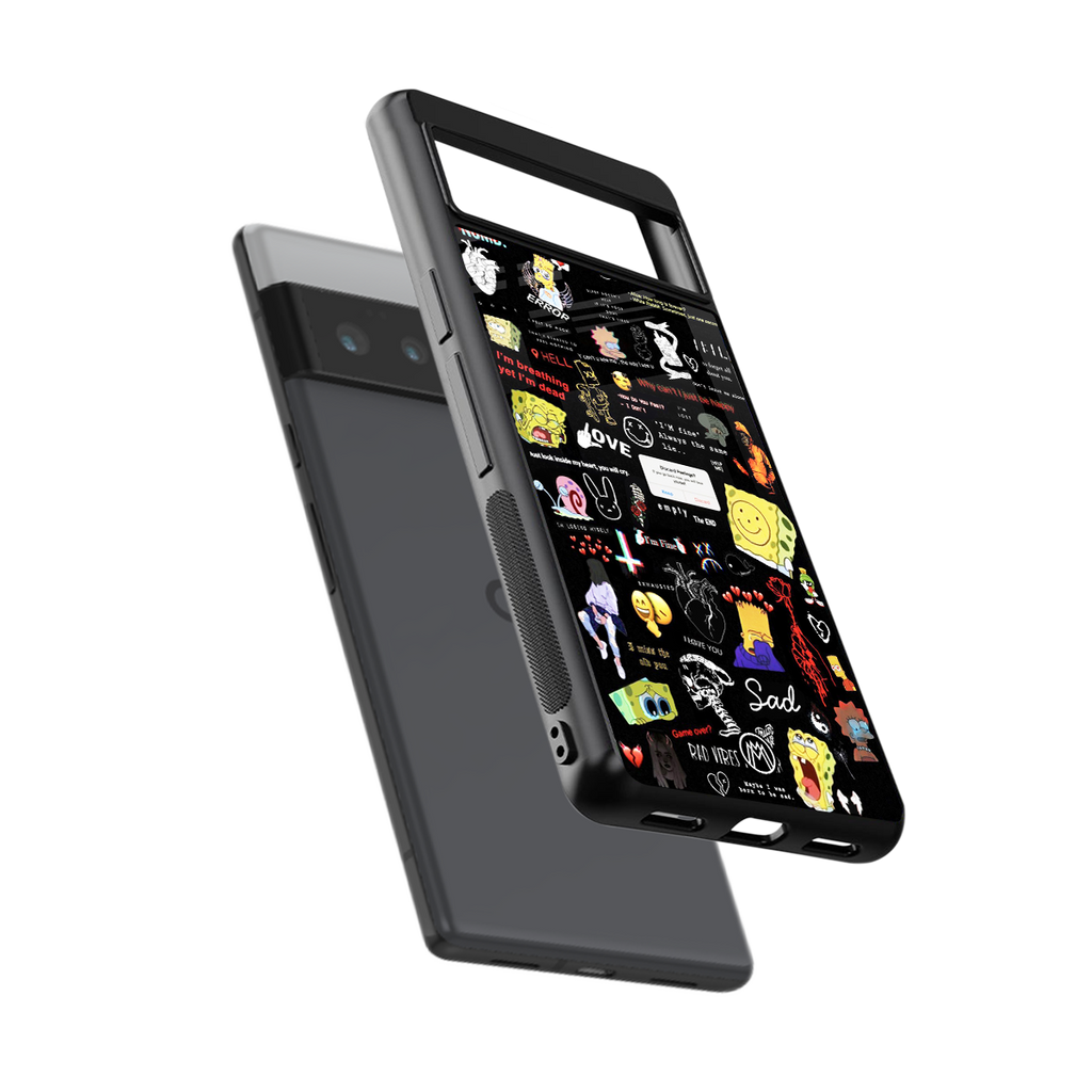 black aesthetic collage back phone cover | glass case for google pixel 6 pro