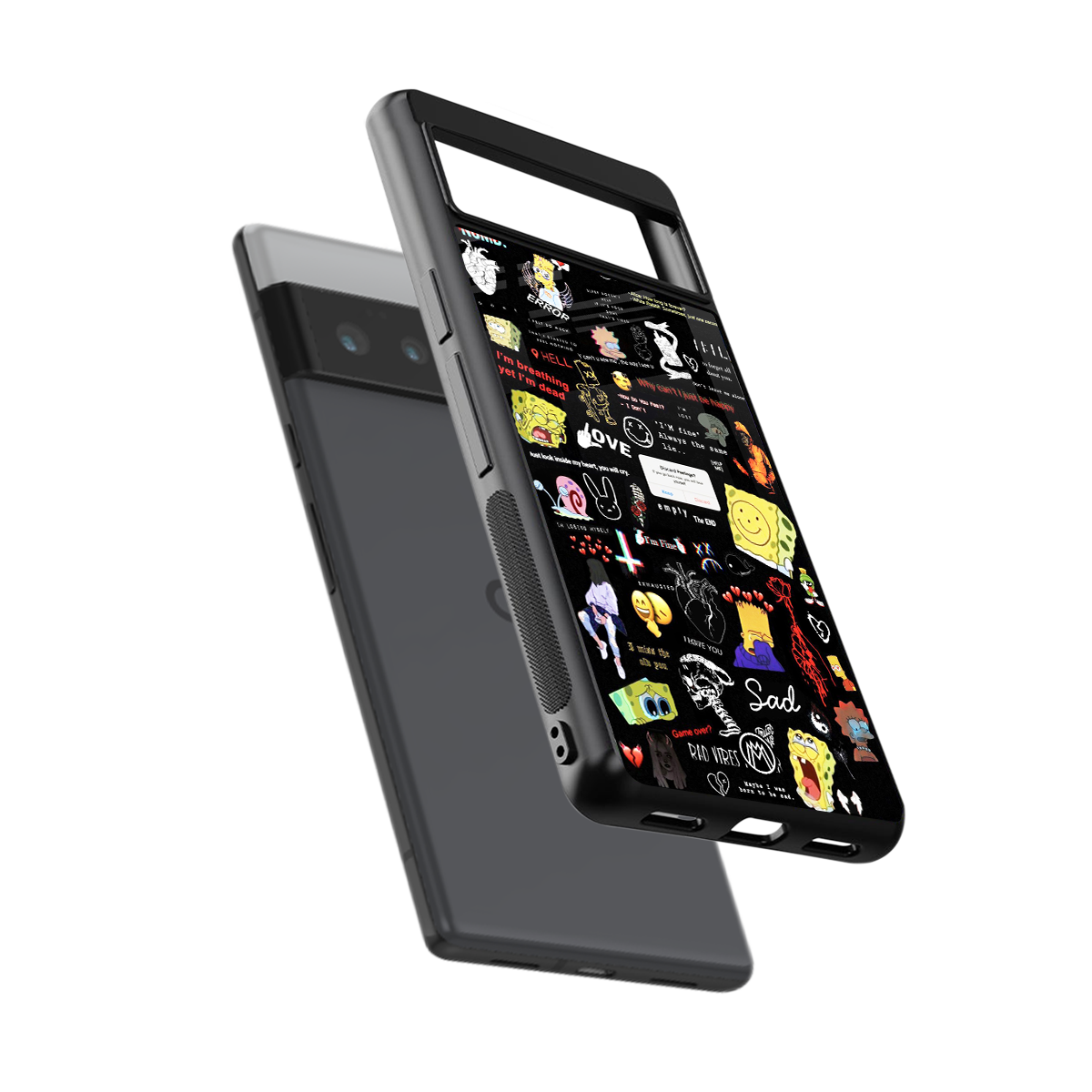 black aesthetic collage back phone cover | glass case for google pixel 6 pro