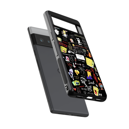 black aesthetic collage back phone cover | glass case for google pixel 6 pro