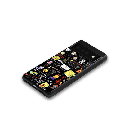 black aesthetic collage back phone cover | glass case for google pixel 6 pro
