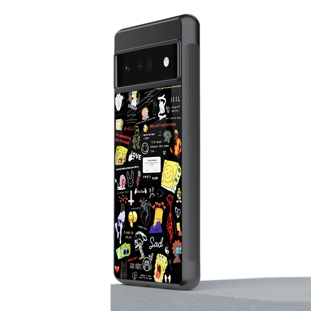 black aesthetic collage back phone cover | glass case for google pixel 6 pro