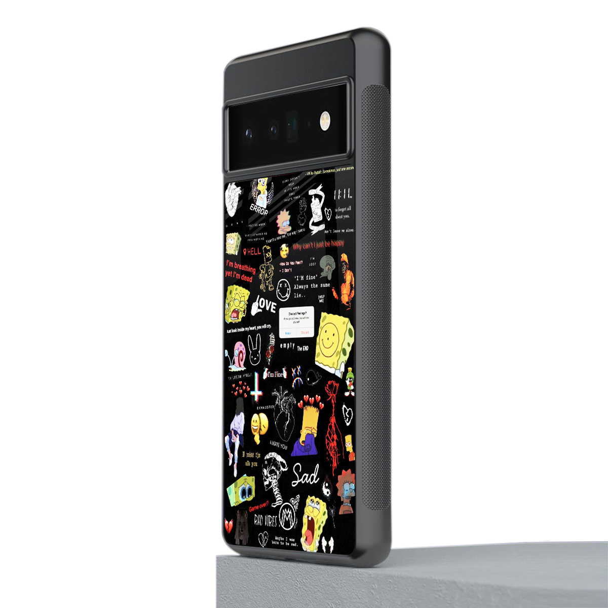 black aesthetic collage back phone cover | glass case for google pixel 6 pro