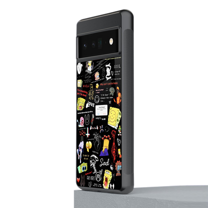 black aesthetic collage back phone cover | glass case for google pixel 6 pro