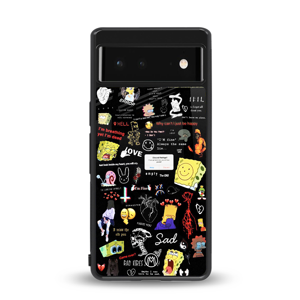 black aesthetic collage back phone cover | glass case for google pixel 6