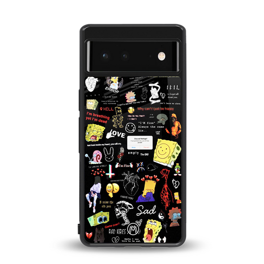 black aesthetic collage back phone cover | glass case for Google Pixel 6A
