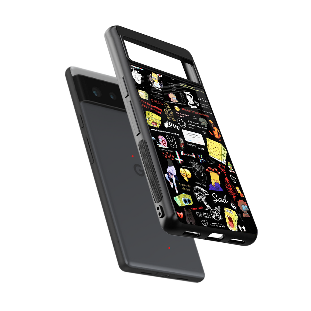black aesthetic collage back phone cover | glass case for google pixel 6