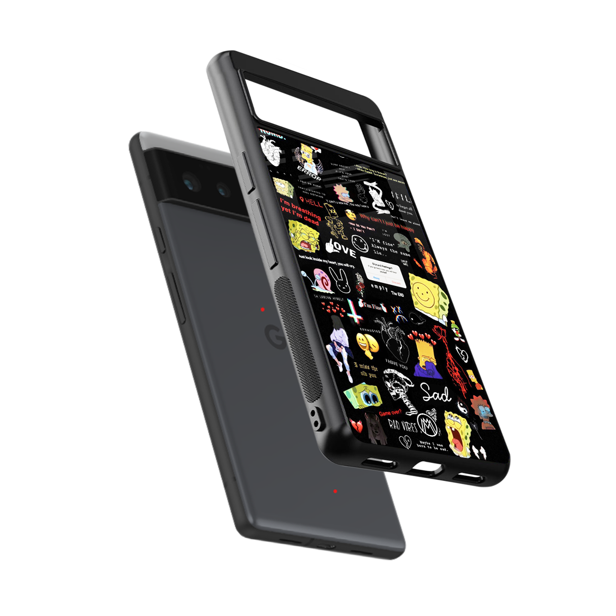 black aesthetic collage back phone cover | glass case for google pixel 6