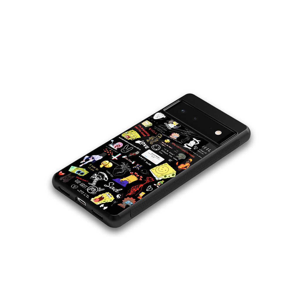 black aesthetic collage back phone cover | glass case for google pixel 6