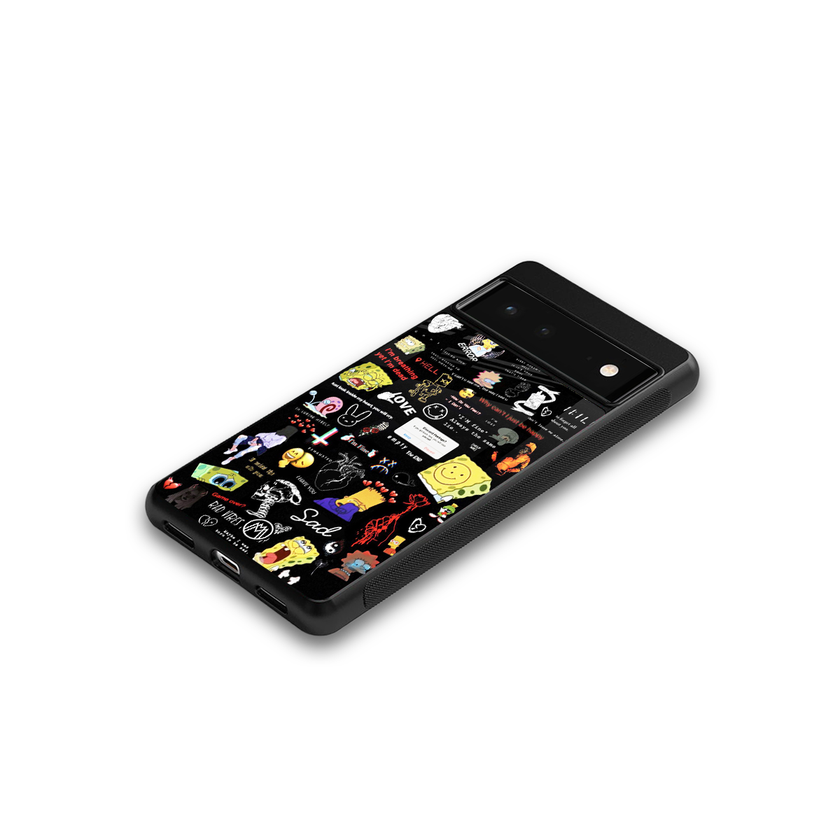 black aesthetic collage back phone cover | glass case for google pixel 6